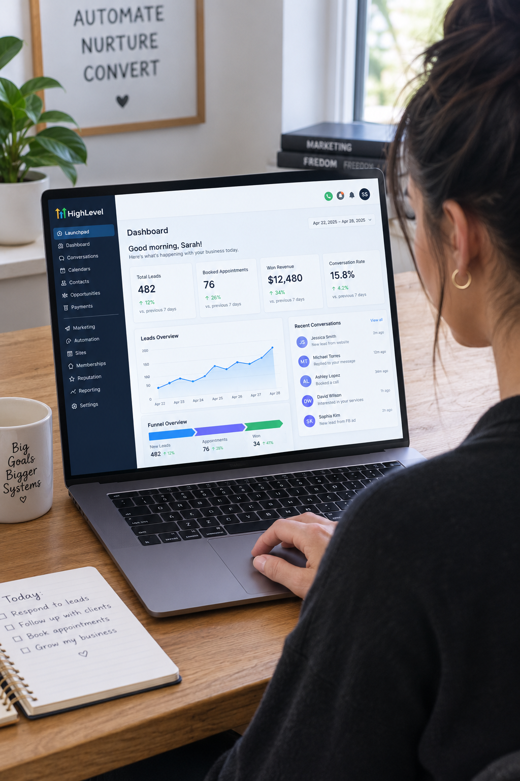 GoHighLevel VA managing CRM dashboard