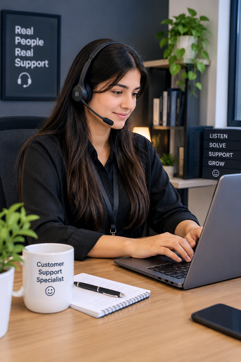 Customer support specialist with headset